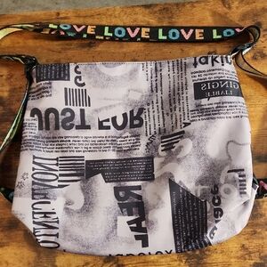 Stylish Love Print Shoulder Bag Vintage Oxford Fabric Letter Print Tote Bag